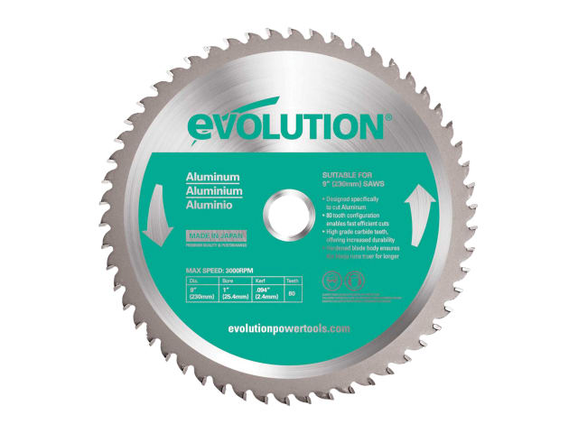 Evolution 230mm Aluminium Cutting Mitre Saw Blade 80T Tungsten Carbide
