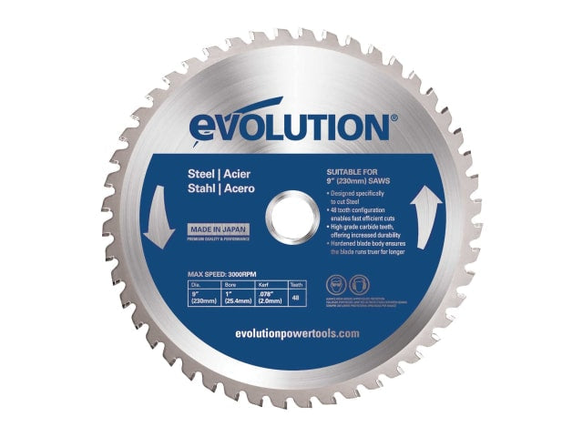 Evolution 230mm Mild Steel Cutting Circular Saw Blade 48T Precision Performance