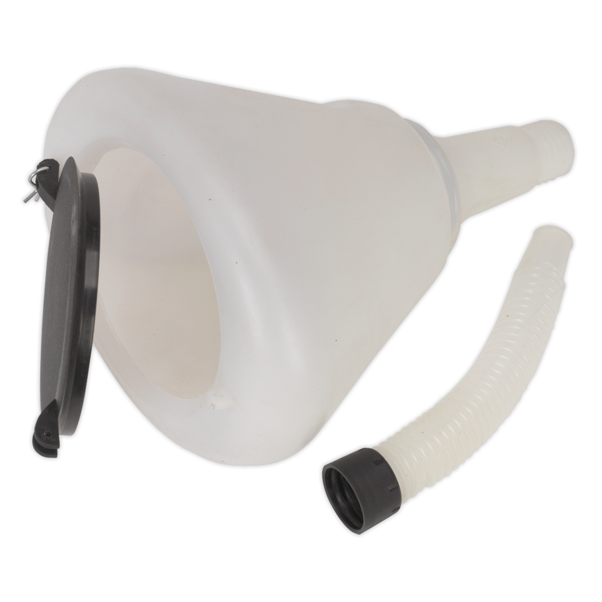 Sealey 200mm Heavy-Duty Funnel with Closing Lid and Wire Mesh Filter
