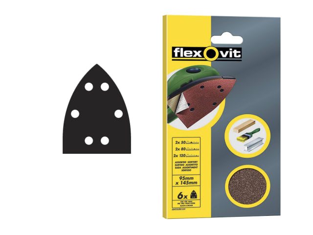 Flexovit 95x145mm Hook & Loop Sanding Sheets Medium 80G Pack of 6
