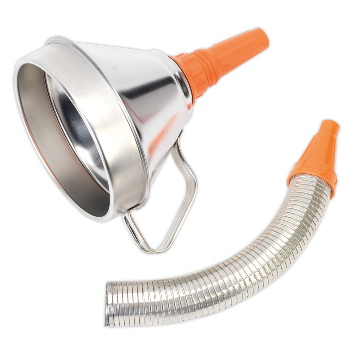 Sealey Metal Funnel 160mm with Flexible Spout and Removable Brass Filter