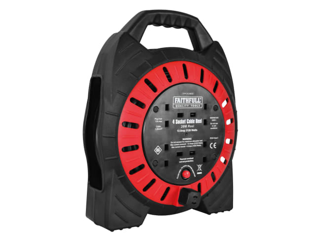 Faithfull Power Plus 20m Semi-Enclosed Cable Reel 240V 13A 4-Socket