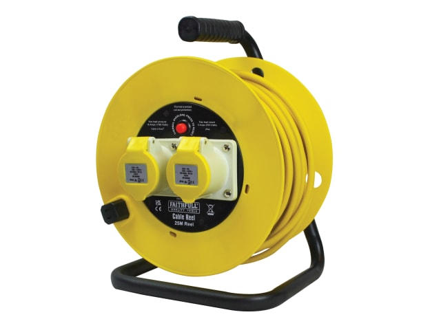 Faithfull Power Plus 110V Open Drum Cable Reel 16A 2-Socket 25m 2.5mm