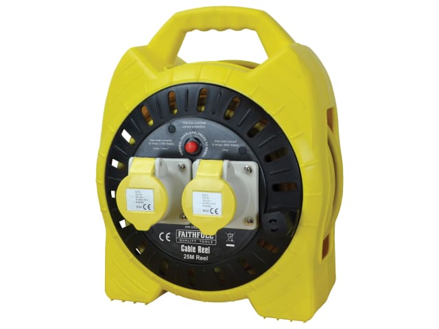 Faithfull Power Plus 110V 16A Semi-Enclosed Cable Reel 25m 2-Socket 1.5mm