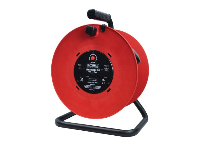 Faithfull Power Plus 50m Open Drum Cable Reel 240V 13A 2-Socket Heavy Duty