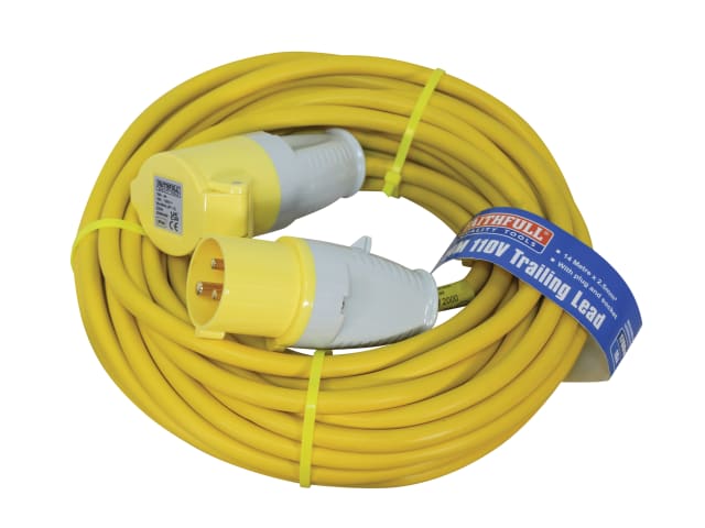 Faithfull Power Plus 110V 16A Trailing Lead 2.5mm Cable 14m IP44 Durable