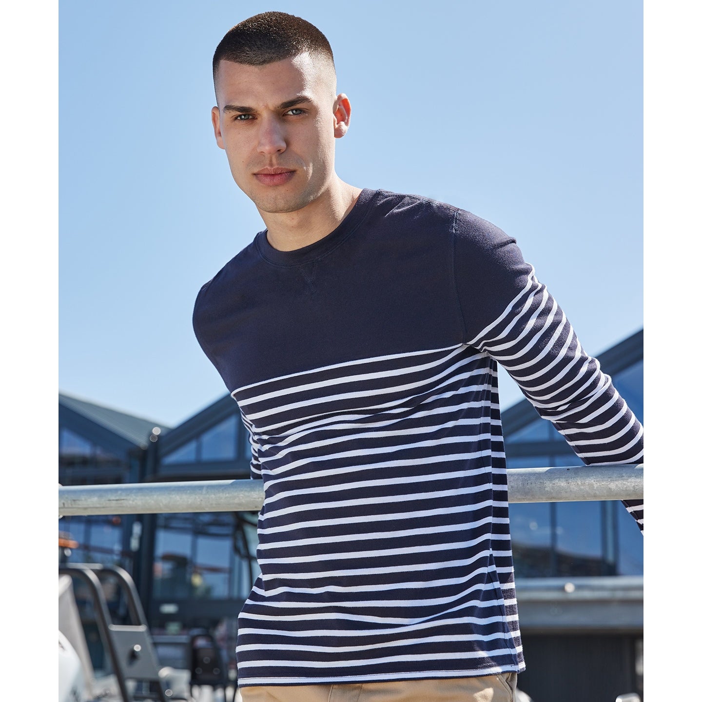 Front Row Long Sleeve Breton Striped T-Shirt Tag-Free Regular Fit Cotton