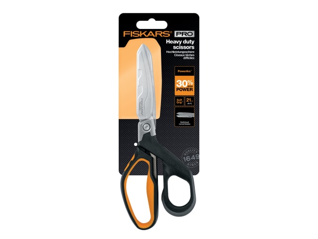 Fiskars PowerArc Heavy-Duty Scissors 210mm Ergonomic SoftGrip Serrated Edge