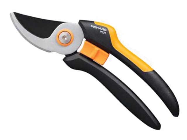 Fiskars P321 Solid Bypass Pruner Lightweight Steel Blade SoftGrip Handle 20mm