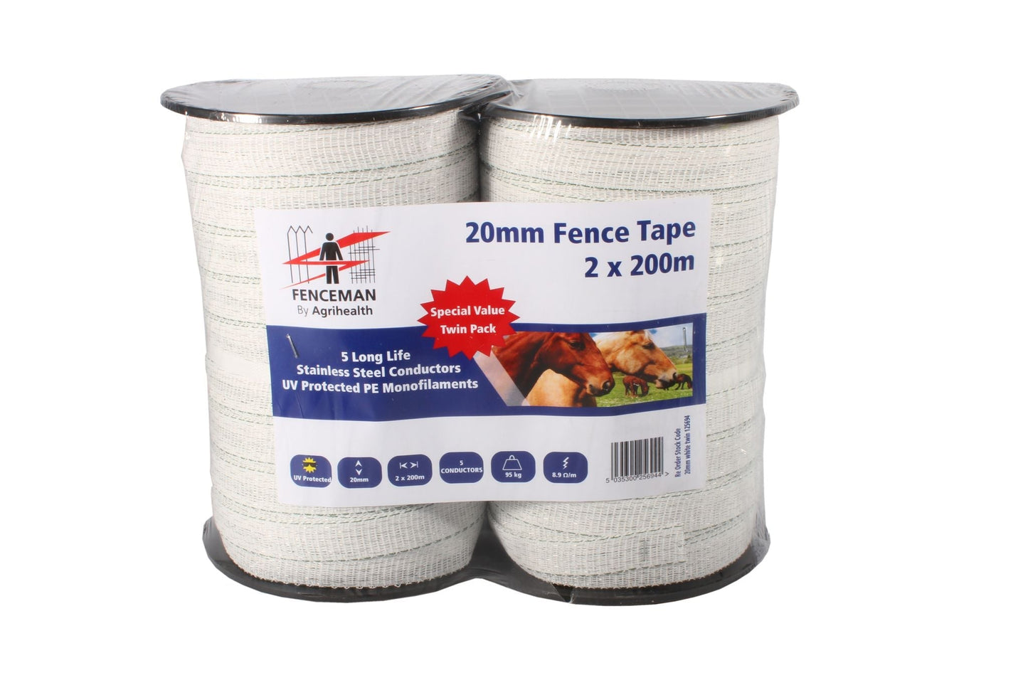 Fenceman 200m Tape Standard Twin Pack Electric Fencing Durable Conductors