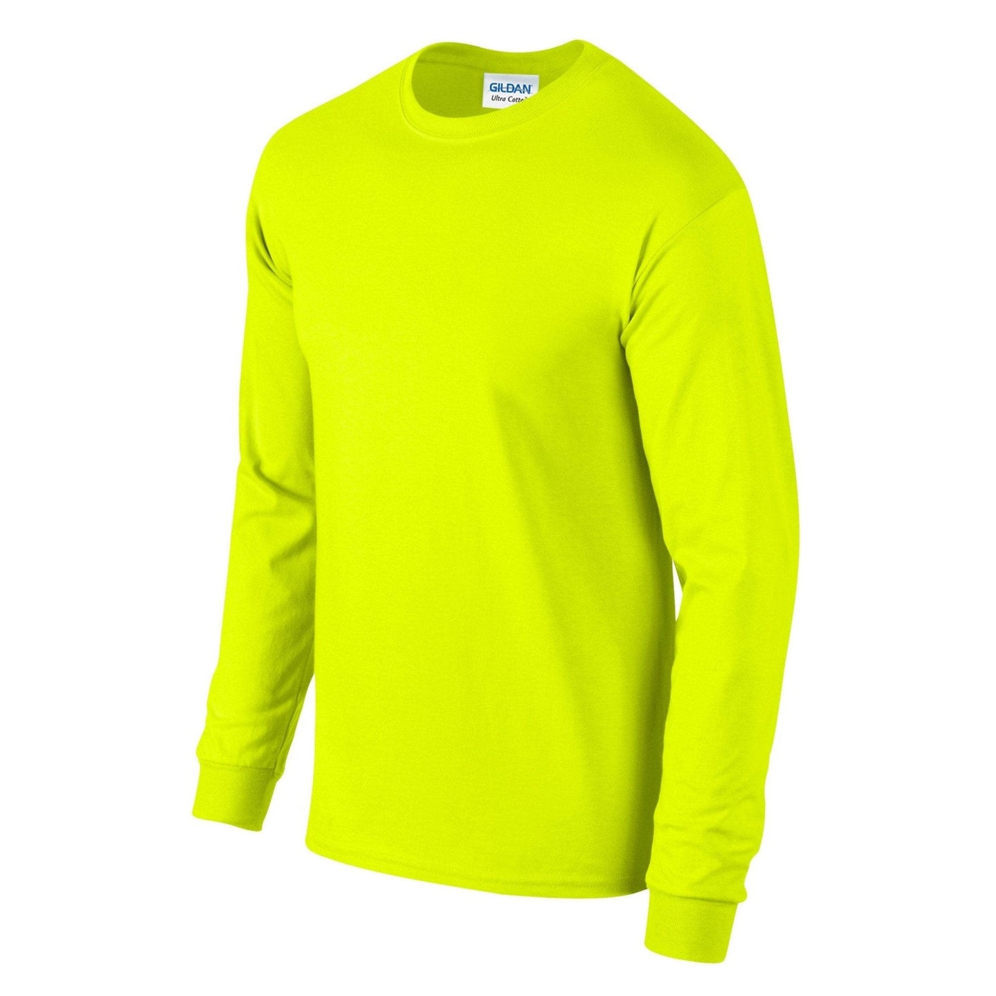 Gildan Ultra Cotton Long Sleeve T-Shirt Safety Green 100% Cotton Classic Fit