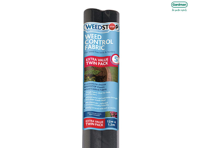 Gardman Weedstop Classic 12 x 1.0m Twin Pack Weed Control Fabric 5Year Guarantee