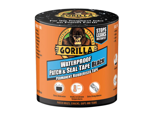 Gorilla Waterproof Patch & Seal Tape 100mm x 3m Black Strong Leak Repair
