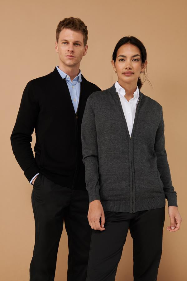 Henbury Unisex Zip-Through Knitted Bomber Cardigan with Welt Pockets