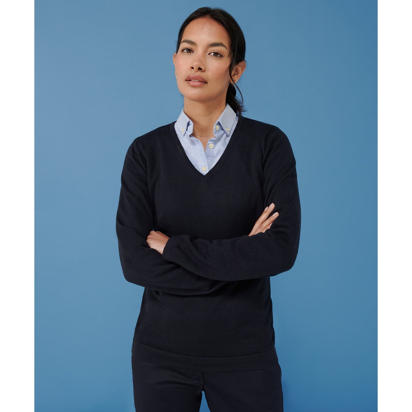 Henbury Women's 12 Gauge V-Neck Jumper 50% Cotton 50% Acrylic Various Sizes
