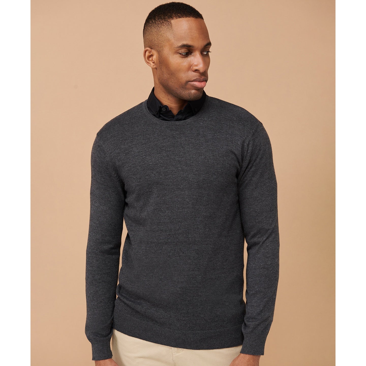 Henbury Crew Neck Jumper 50% Cotton 50% Acrylic Fine Knit Ribbed Hem Sizes S-4XL