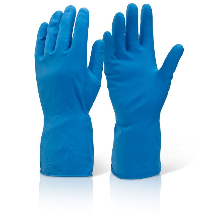 Beeswift Medium Weight Blue Latex Gloves Cotton Lined Food Handling 50 Pack