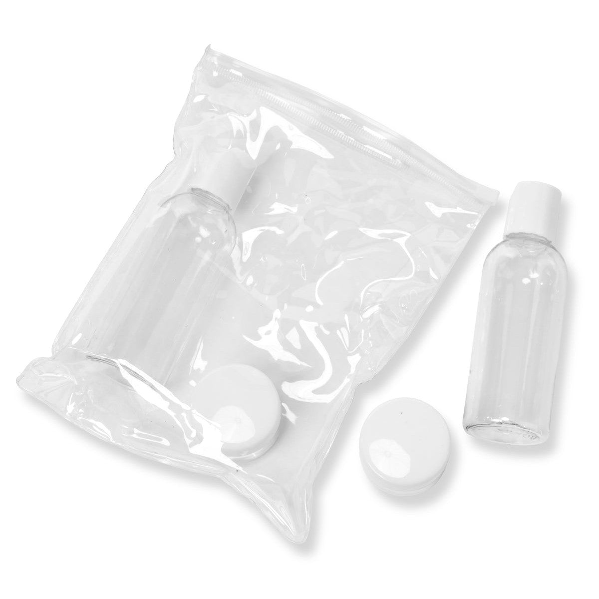 Travel Bottle Kit with Clear PVC Pouch 4 Reusable Toiletry Bottles Airline Safe