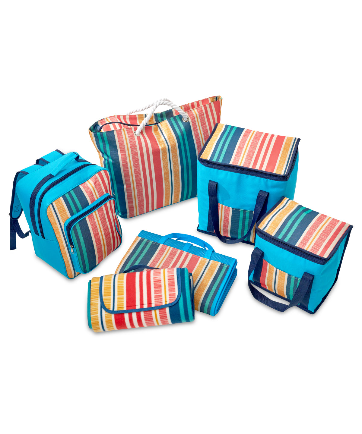 Textured Stripe Beach Mat 150cm x 180cm Portable with Fabric Straps