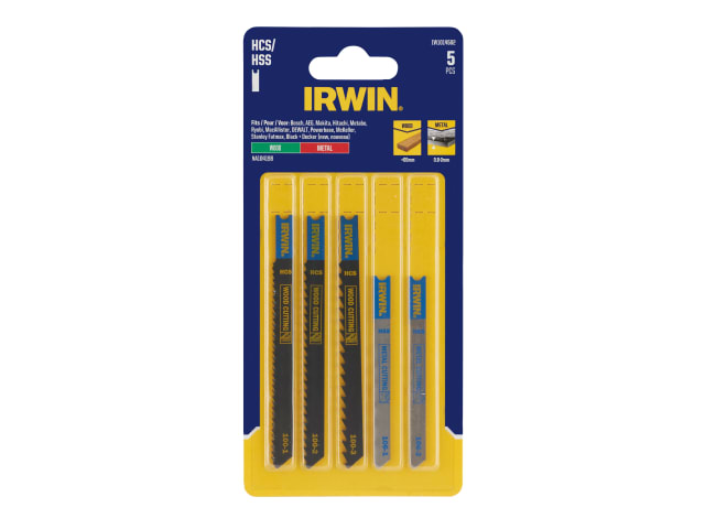 IRWIN HCS HSS U-Shank Jigsaw Blade Set 5 Piece Wood Metal Cutting Blades