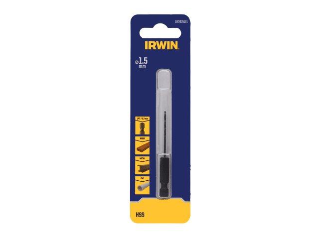 IRWIN HSS Drill Bit 1.5mm Hex Shank for Wood Metal Plastic Quick Change