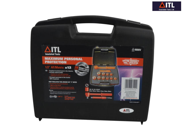 ITL 12 Piece Insulated Socket Set 1/2in Drive Metric Imperial with Ratchet