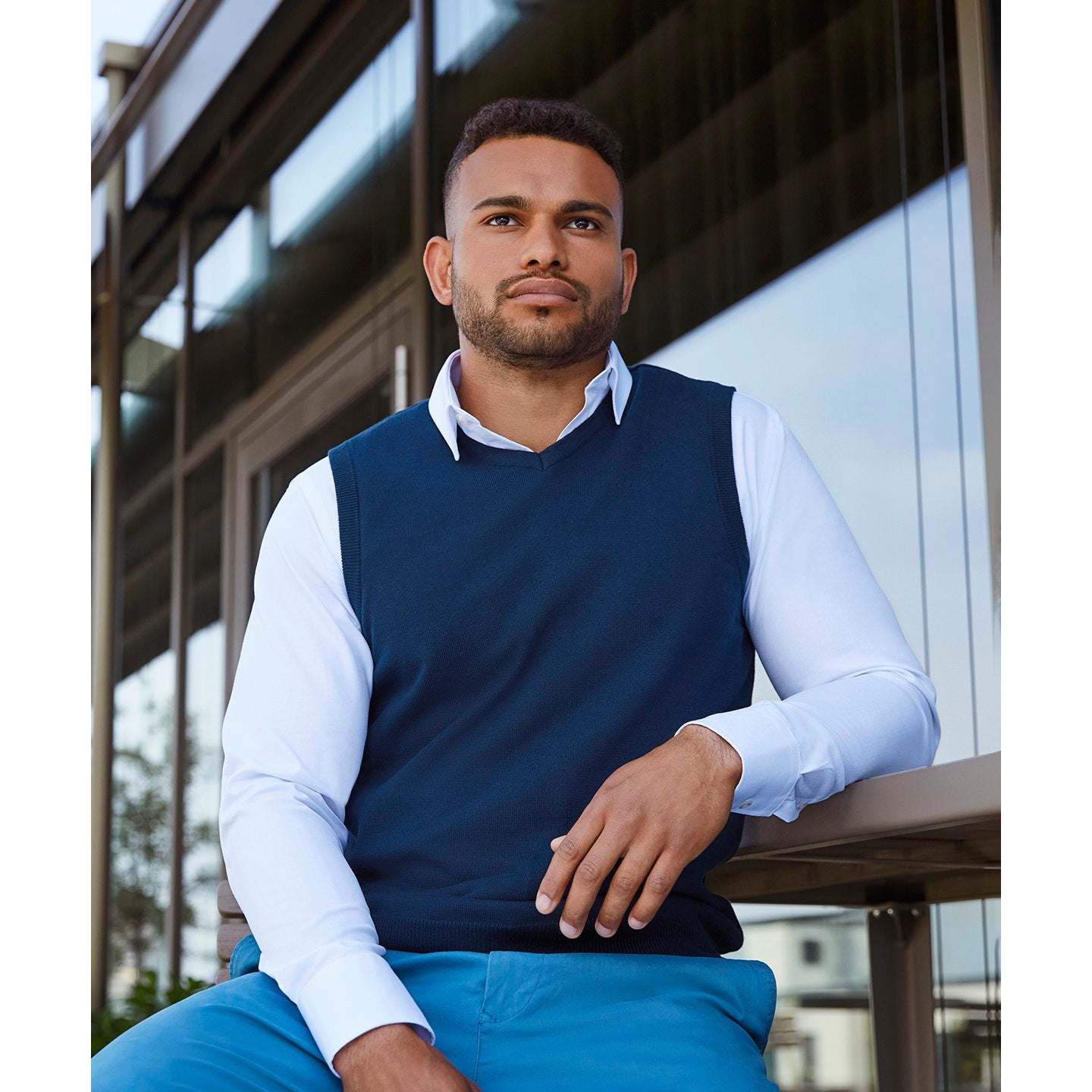 Russell Collection Long Sleeve Herringbone Shirt Tailored Fit Cotton Blend