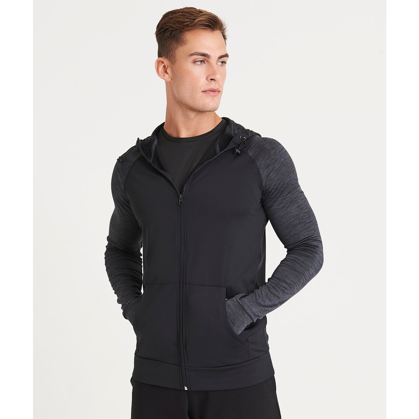 Awdis Just Cool Contrast Zoodie with Adjustable Hood and Thumbholes, Active Fit