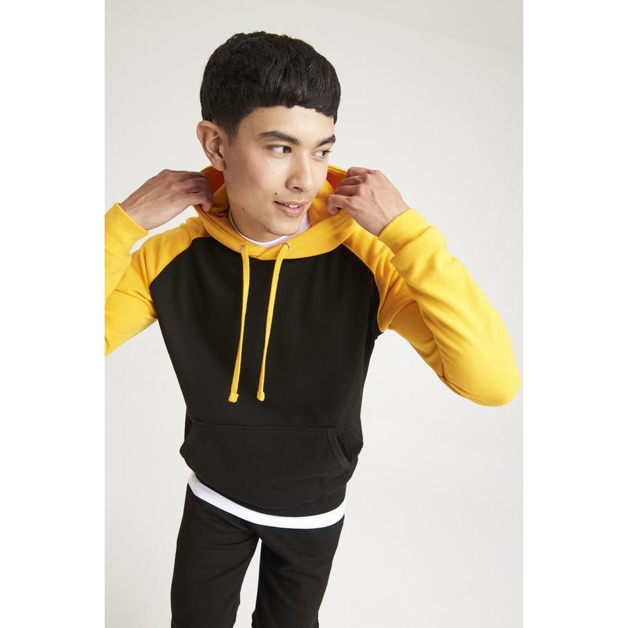 Awdis Just Hoods Baseball Hoodie Contrast Sleeves Kangaroo Pocket S-2XL