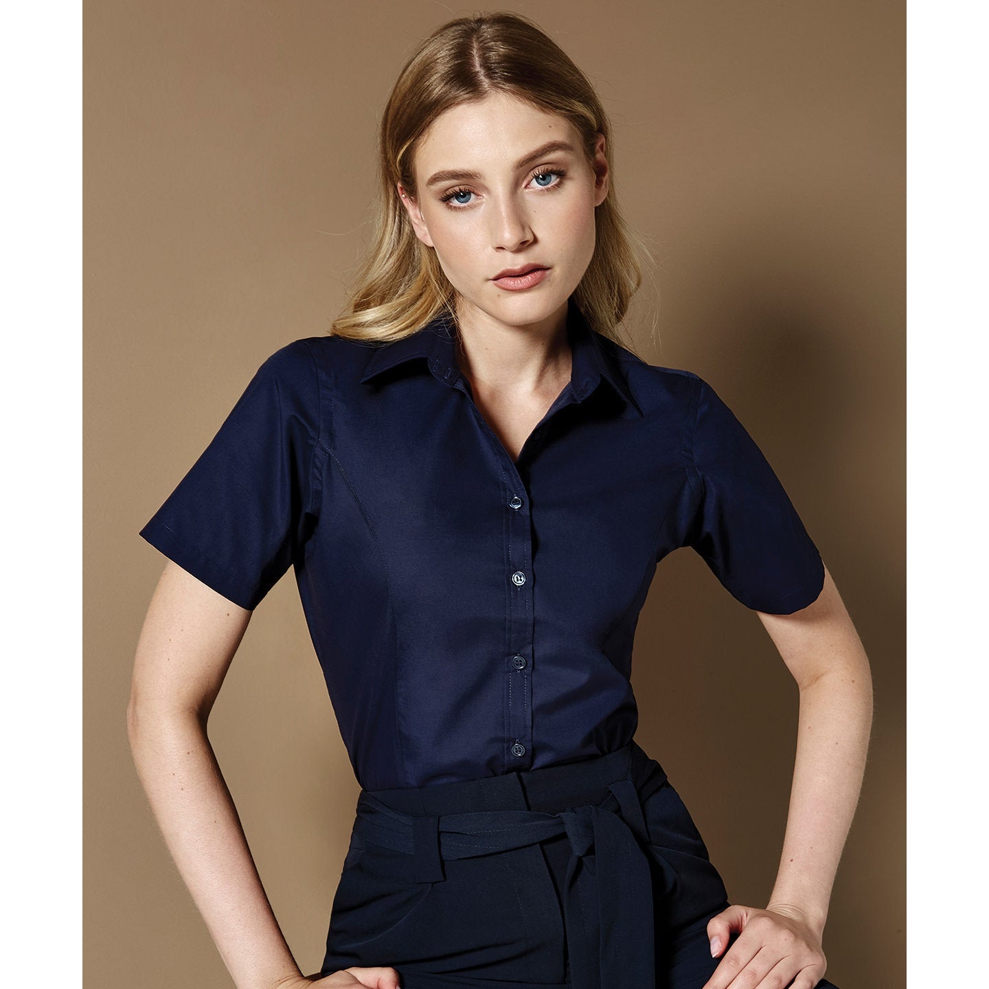 Kustom Kit Women's Short Sleeve Business Blouse Tailored Fit Easy Iron Poplin