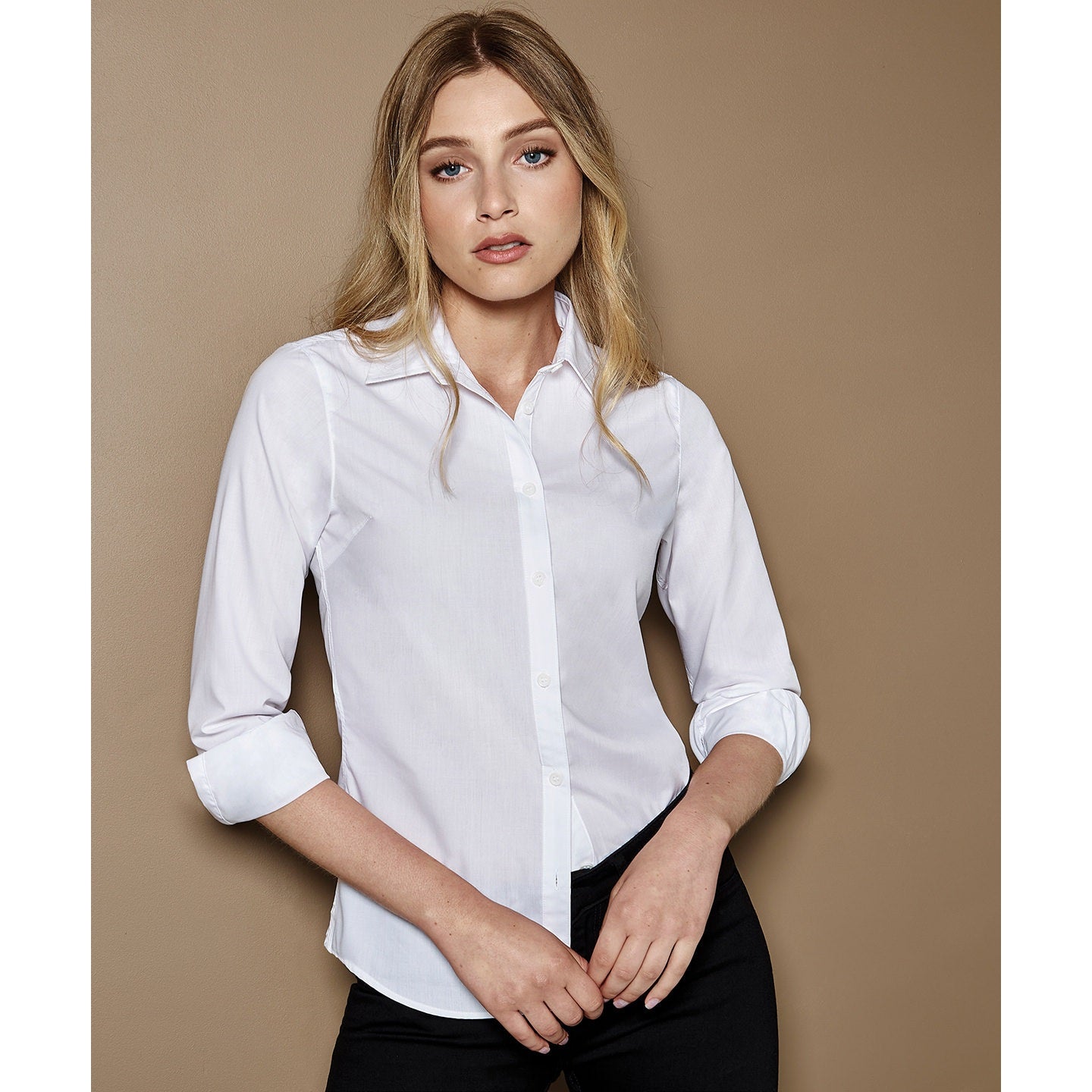 Kustom Kit Women's Long Sleeve Poplin Shirt Soft Collar Adjustable Cuffs