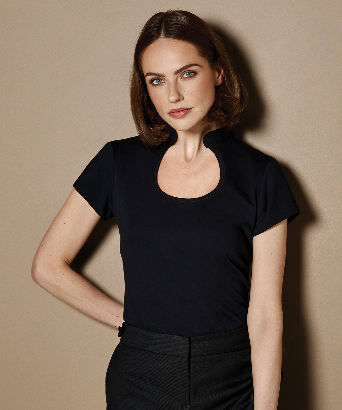 Kustom Kit Women's Keyhole Neck Corporate Top Regular Fit Cotton Elastane