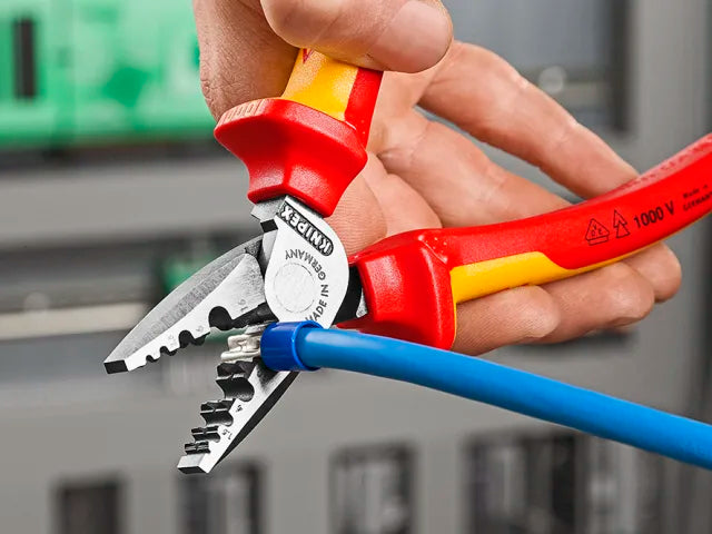 Knipex VDE Crimping Pliers 180mm with Tether Point 0.25-16mm² Crimp Capacity