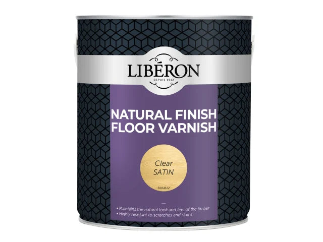 Liberon Natural Finish Floor Varnish Clear Satin 2.5L Water-Based Quick Drying
