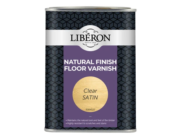 Liberon Natural Finish Floor Varnish Clear Satin 1L Water-Based Quick Drying
