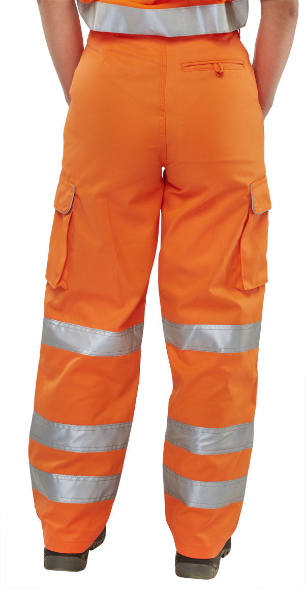 Beeswift Ladies Rail Spec Trousers Orange Teflon Coated Cargo Pockets Class 2