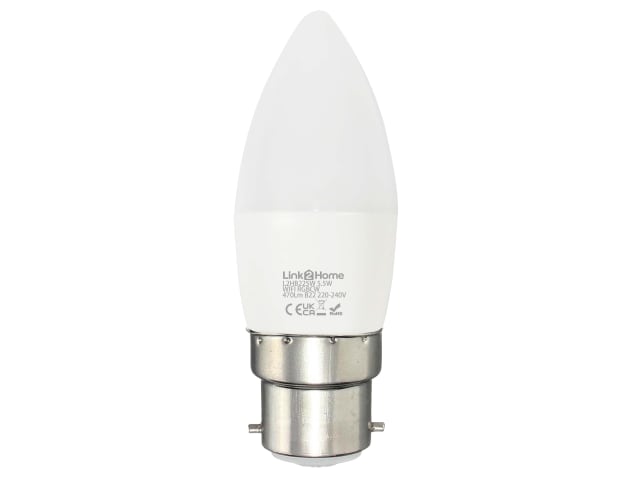 Link2Home Wi-Fi LED Dimmable B22 Opal Candle Bulb 5.5W RGB 470lm Smart Light