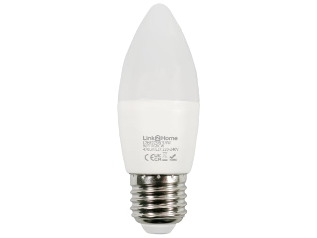 Link2Home Wi-Fi LED Dimmable E27 Opal Candle Bulb 5.5W RGB 470lm Smart Light