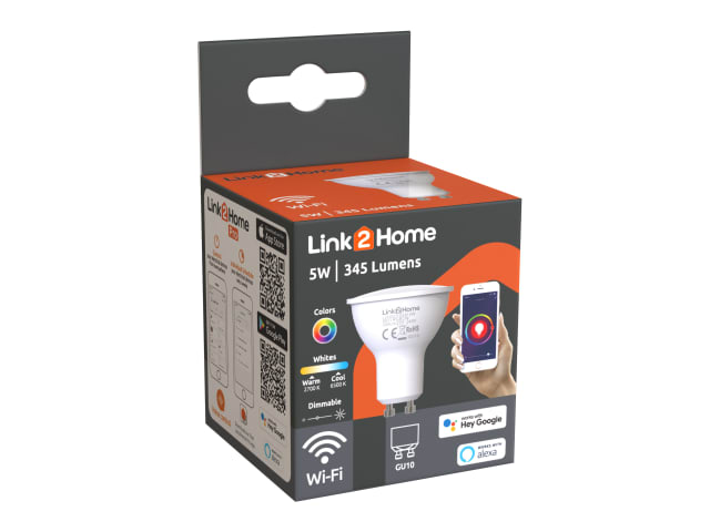 Link2Home Wi-Fi LED GU10 Dimmable Bulb 5W RGB 345lm Smart Home Lighting