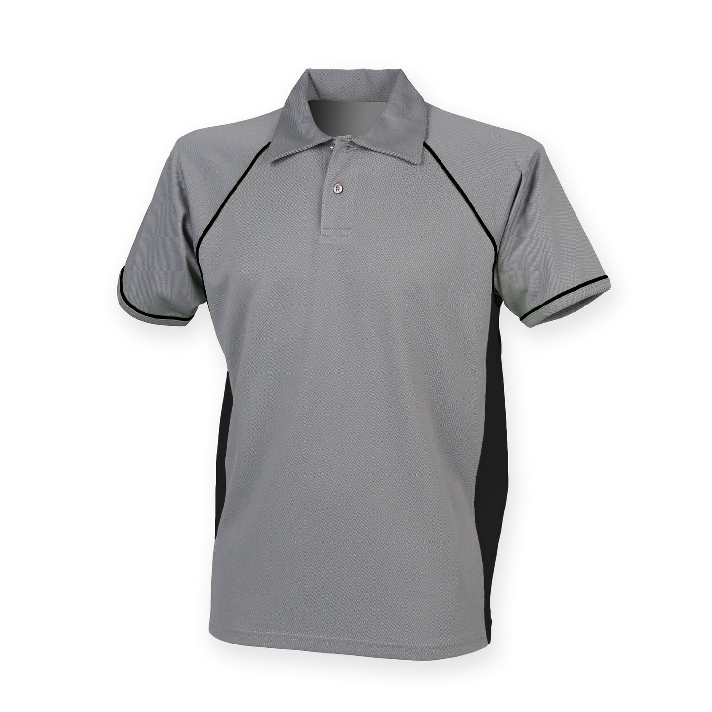 Finden & Hales Piped Performance Polo Gunmetal Grey Black CoolPlus Fabric