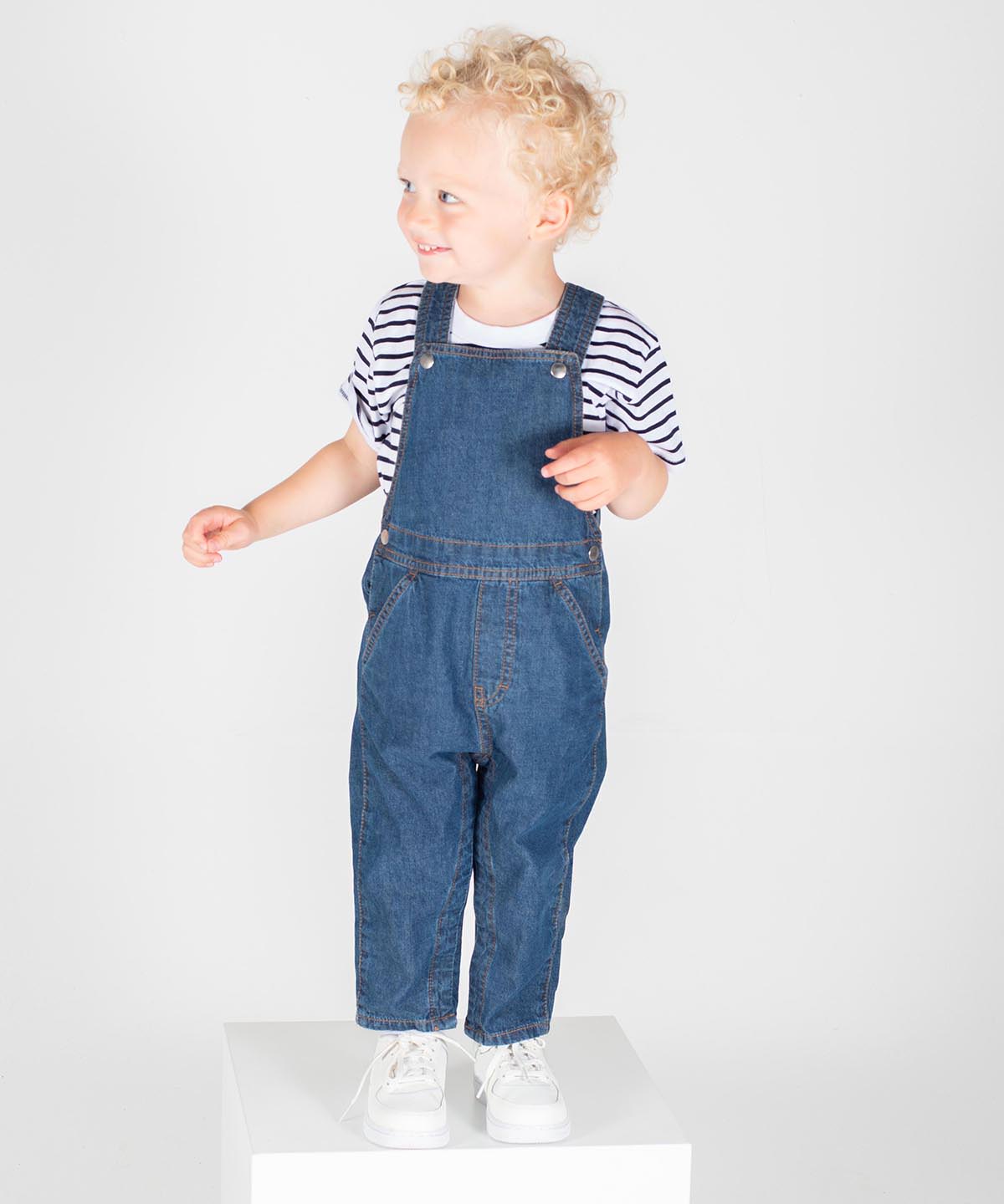 Larkwood Kids Denim Dungarees with YKK Poppers and Stone Wash Finish