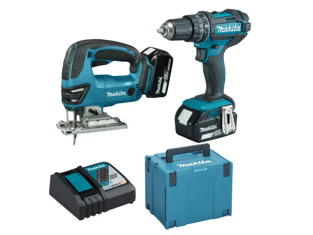 Makita 18V LXT Twin Pack Combi Drill & Jigsaw with 2 x 5Ah Batteries
