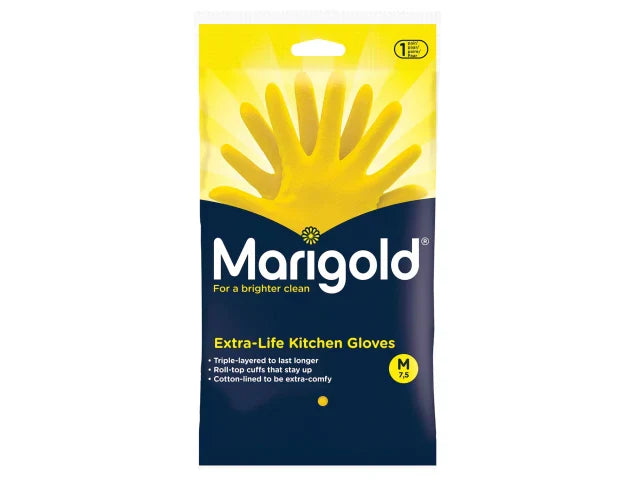 Marigold Extra-Life Medium Kitchen Rubber Gloves 6 Pairs Durable Anti-Slip