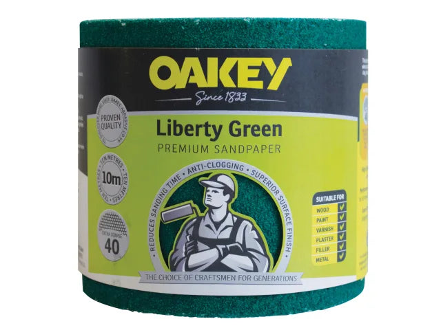 Oakey Liberty Green Sanding Roll 115mm x 10m Extra Coarse 40G Anti-Clogging