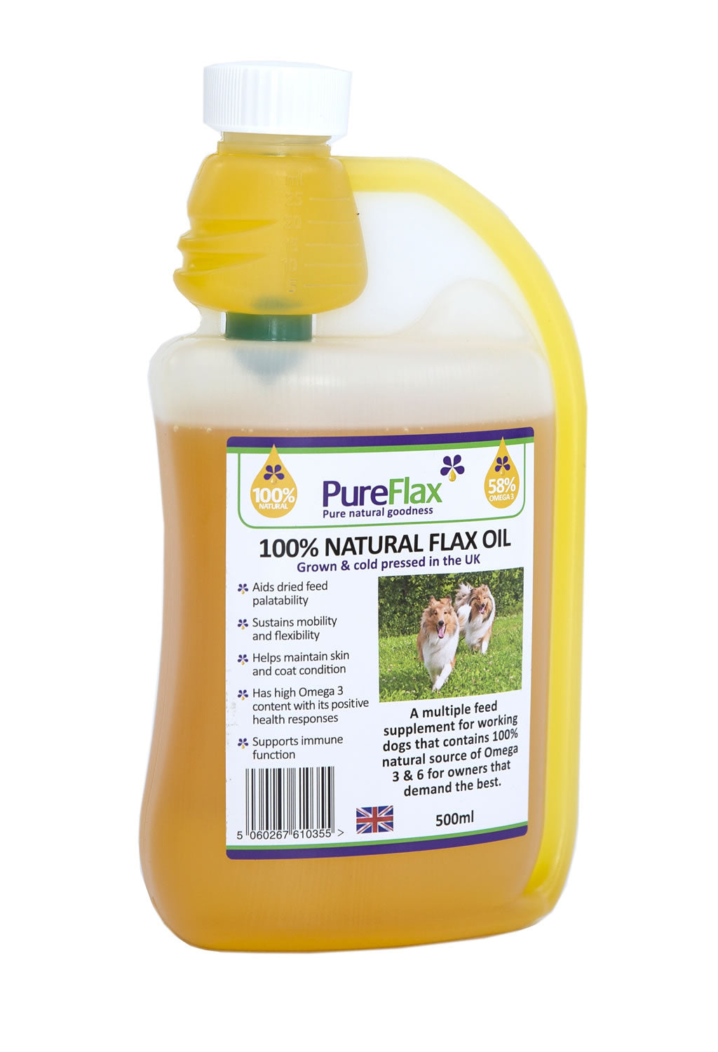 PureFlax Natural Flax Oil for Dogs Pet Supplements Omega 3 Joint Support