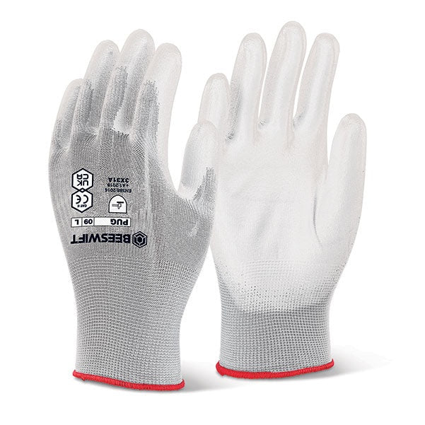 Beeswift PU Coated Nylon Gloves with Elasticated Wrist - EN388 Safety Rated