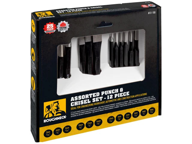 Roughneck 12 Piece Punch & Chisel Set Chrome-Vanadium Steel Tools