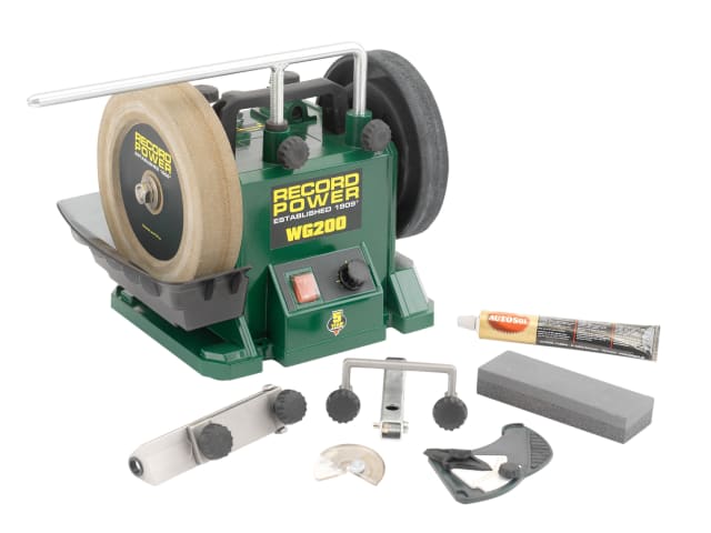 Record Power WG200 200mm Whetstone Grinder 160W Adjustable Torque & Accessories