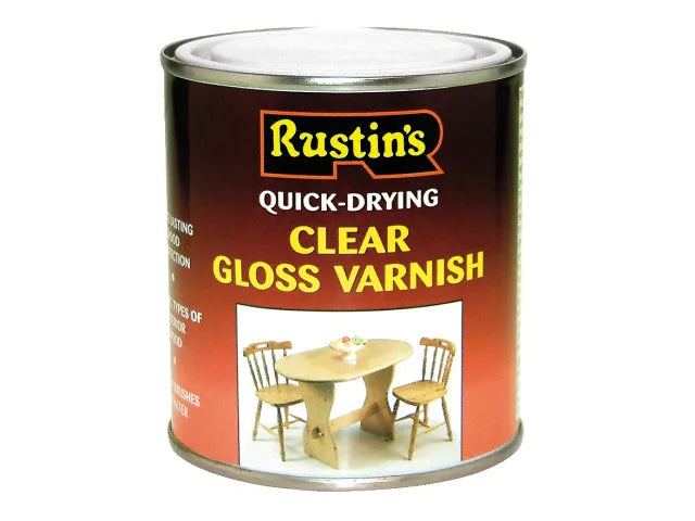 Rustins Quick Dry Varnish Gloss Clear 500ml Non-Toxic Touch Dry 20 Mins