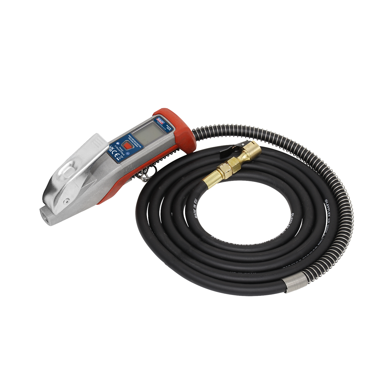 Sealey Digital Tyre Inflator 2.7m Hose Clip-On Connector Backlit LCD Display